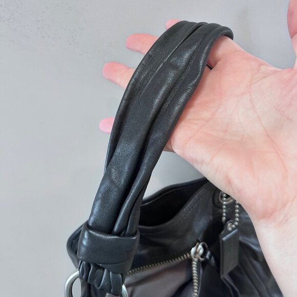 Coach Black Leather Pleated Hobo Shoulder Bag With Silver Hardware & Inner Zip P - Picture 7 of 10